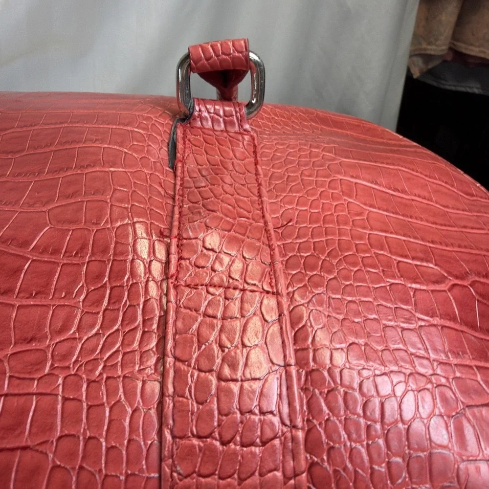 Vintage 90s Bath & Body Works Red Faux Alligator Leather Tote Travel Bag Y2K